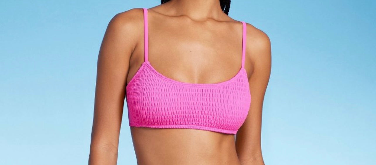 Women'sSmocked Bralette Bikini Top - Wild Fable™ Teen Girls Swimwear, Solid Color, Stretch Fabric