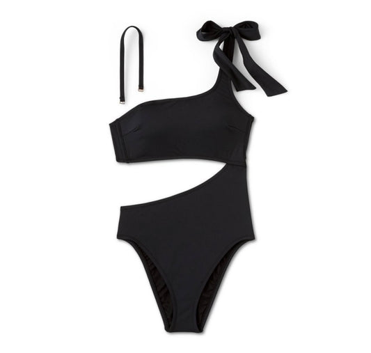 Women'sOne Shoulder Bow Cut Out One Piece Swimsuit - Shade & Shore™ 
Chic Beachwear, Tricot Fabric, Removable Cups