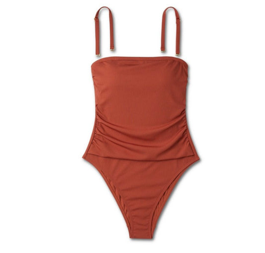 Women'sShirred Ribbed Bandeau Cheeky
One Piece Swimsuit - Shade & Shore™ Adjustable Straps, Removable Cups