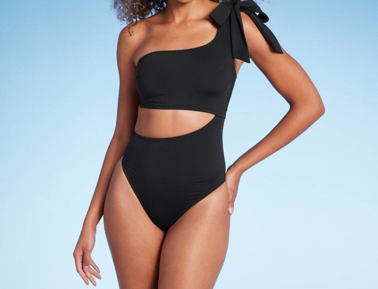 Women'sOne Shoulder Bow Cut Out One Piece Swimsuit - Shade & Shore™ 
Chic Beachwear, Tricot Fabric, Removable Cups
