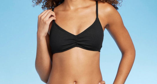 Women'sShirred Ribbed Bralette Bikini Top - Shade & Shore™ Adjustable Straps, V-Neck, Removable Cups