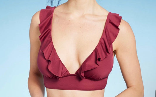 Women'sRuffle V-Neck Longline Triangle Bikini Top - Shade & Shore™
Crisscross Back, Removable Cups