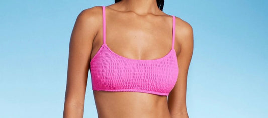 Women'sSmocked Bralette Bikini Top - Wild Fable™ Teen Girls Swimwear, Solid Color, Stretch Fabric
