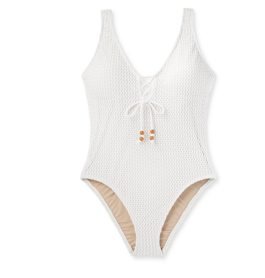 Women'sCrochet Lace-Up One Piece Swimsuit - Shade & Shore™
Textured, Open Back, Front Tie, Nylon/ Spandex