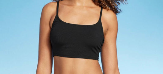 Women'sLongline Ribbed Bikini Top - Shade & Shore™ Square Neck, Adjustable Straps, Removable Cups