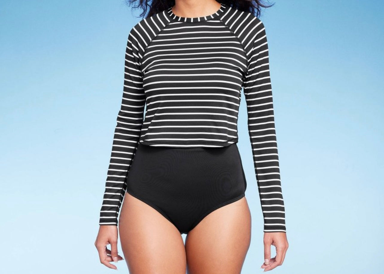 Women's UPF 50 Striped Cropped Crewneck Long Sleeve Rash Guard - Kona Sol™