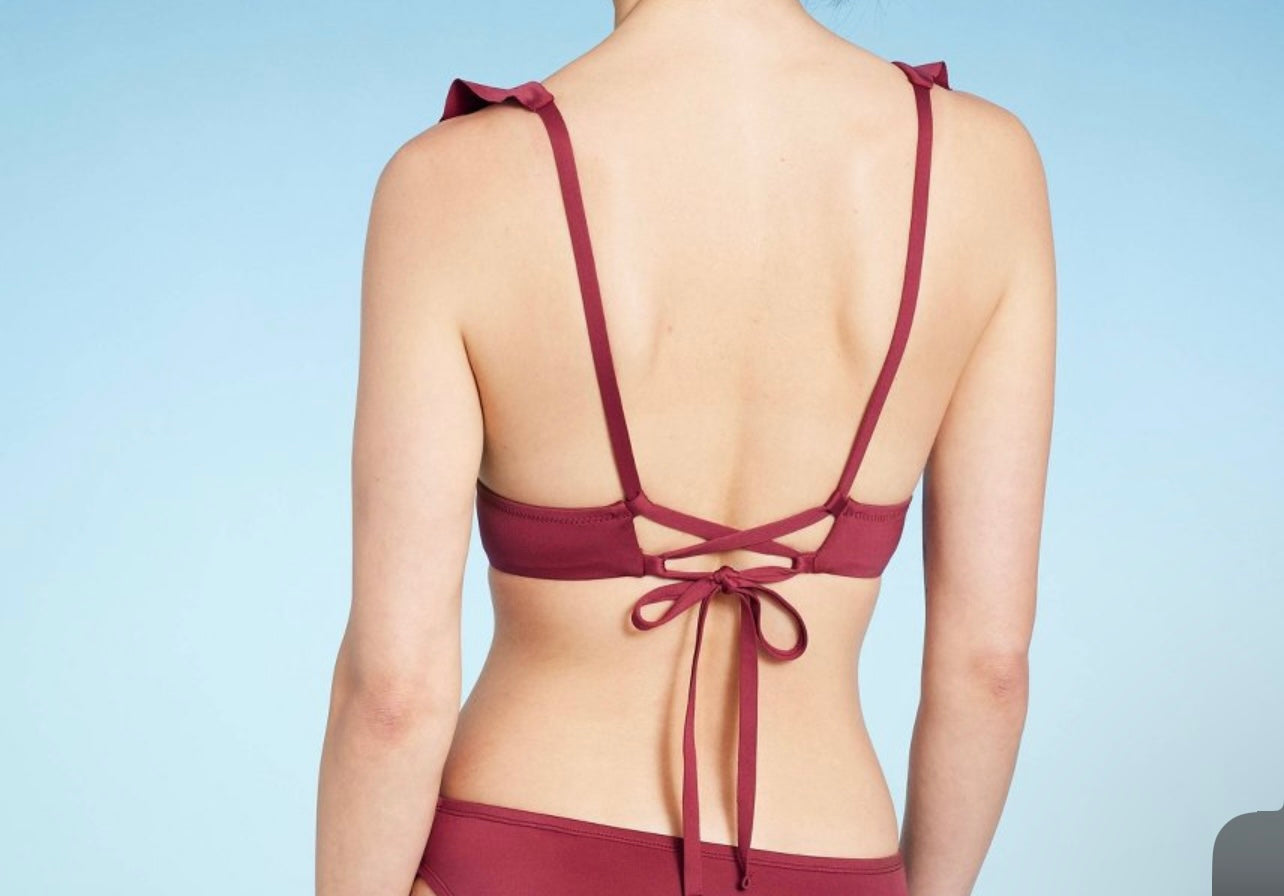 Women'sRuffle V-Neck Longline Triangle Bikini Top - Shade & Shore™
Crisscross Back, Removable Cups